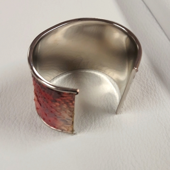 Metallic/ Pink Hand Painted Python Snakeskin Cuff Bracelet/ Handcrafted - Picture 13 of 16